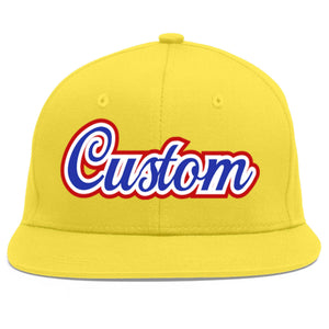 Custom Light Gold Royal-White Flat Eaves Sport Baseball Cap