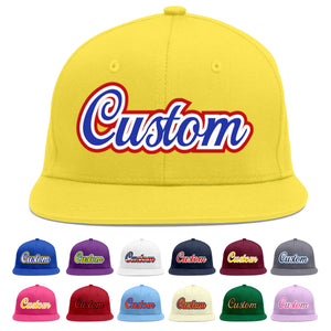 Custom Light Gold Royal-White Flat Eaves Sport Baseball Cap