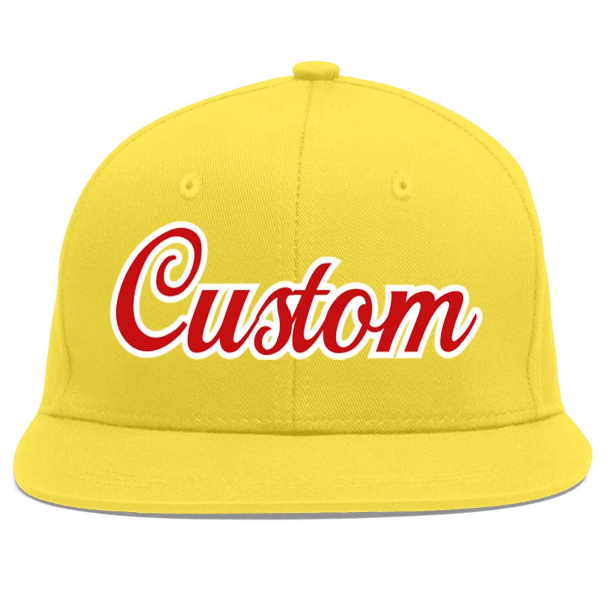 Custom Light Gold Red-White Flat Eaves Sport Baseball Cap