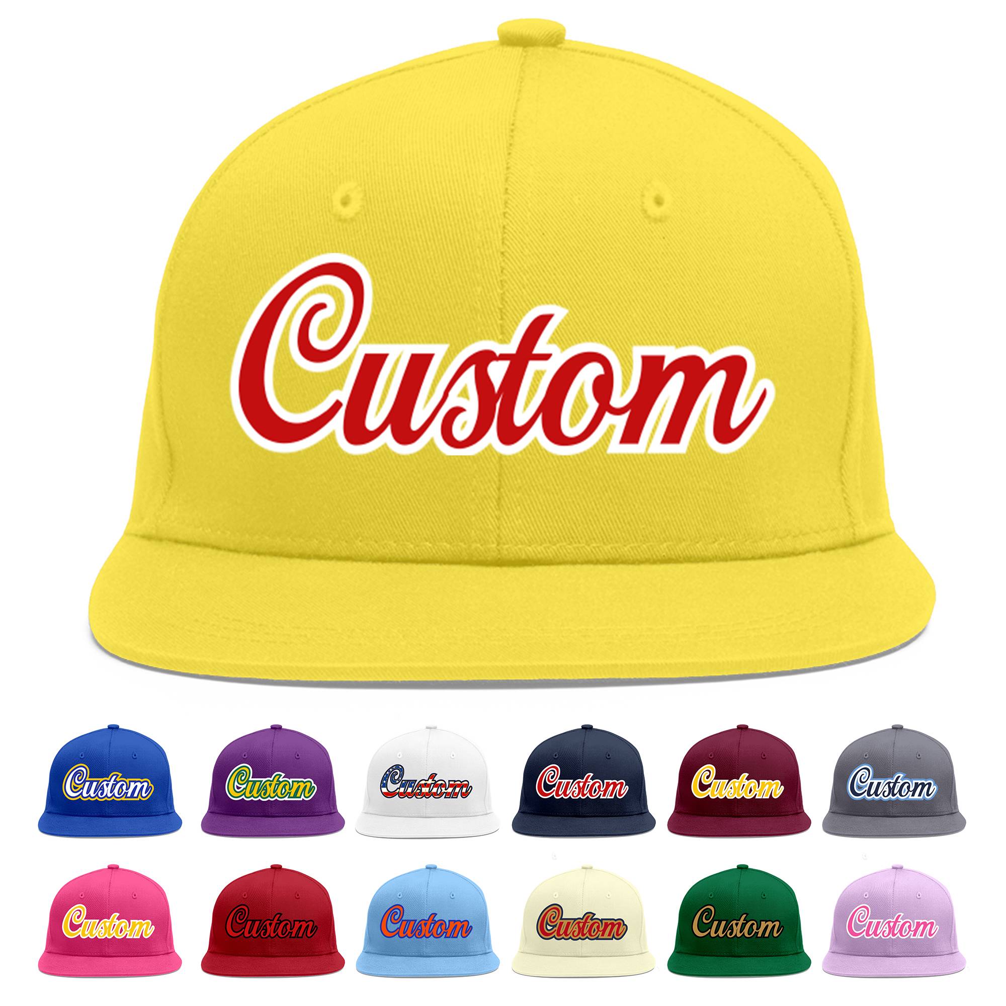 Custom Light Gold Red-White Flat Eaves Sport Baseball Cap