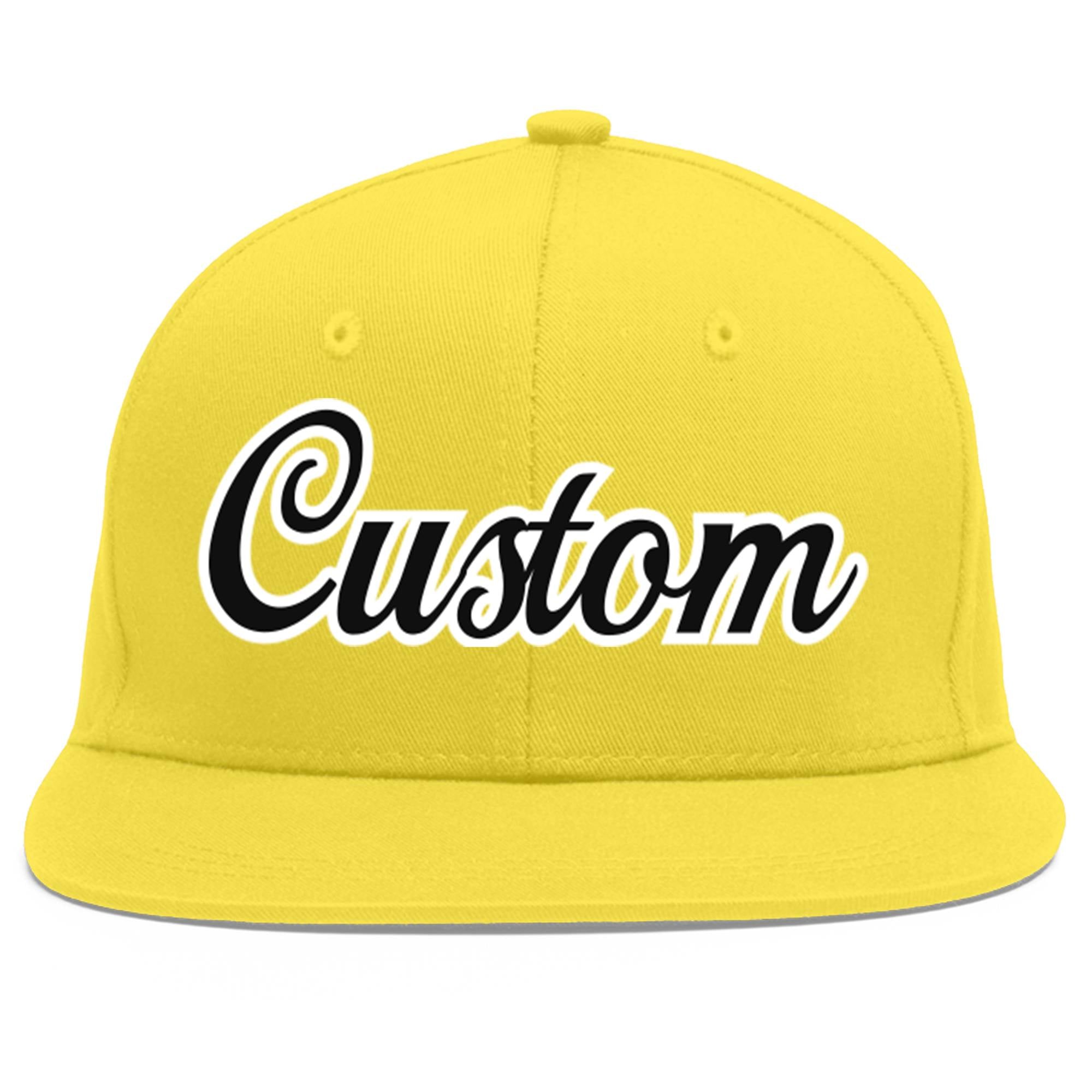 Custom Light Gold Black-White Flat Eaves Sport Baseball Cap