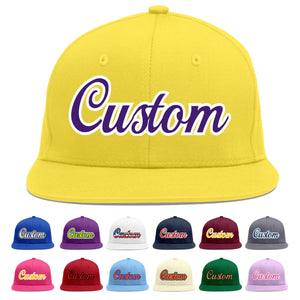 Custom Light Gold purple-White Flat Eaves Sport Baseball Cap