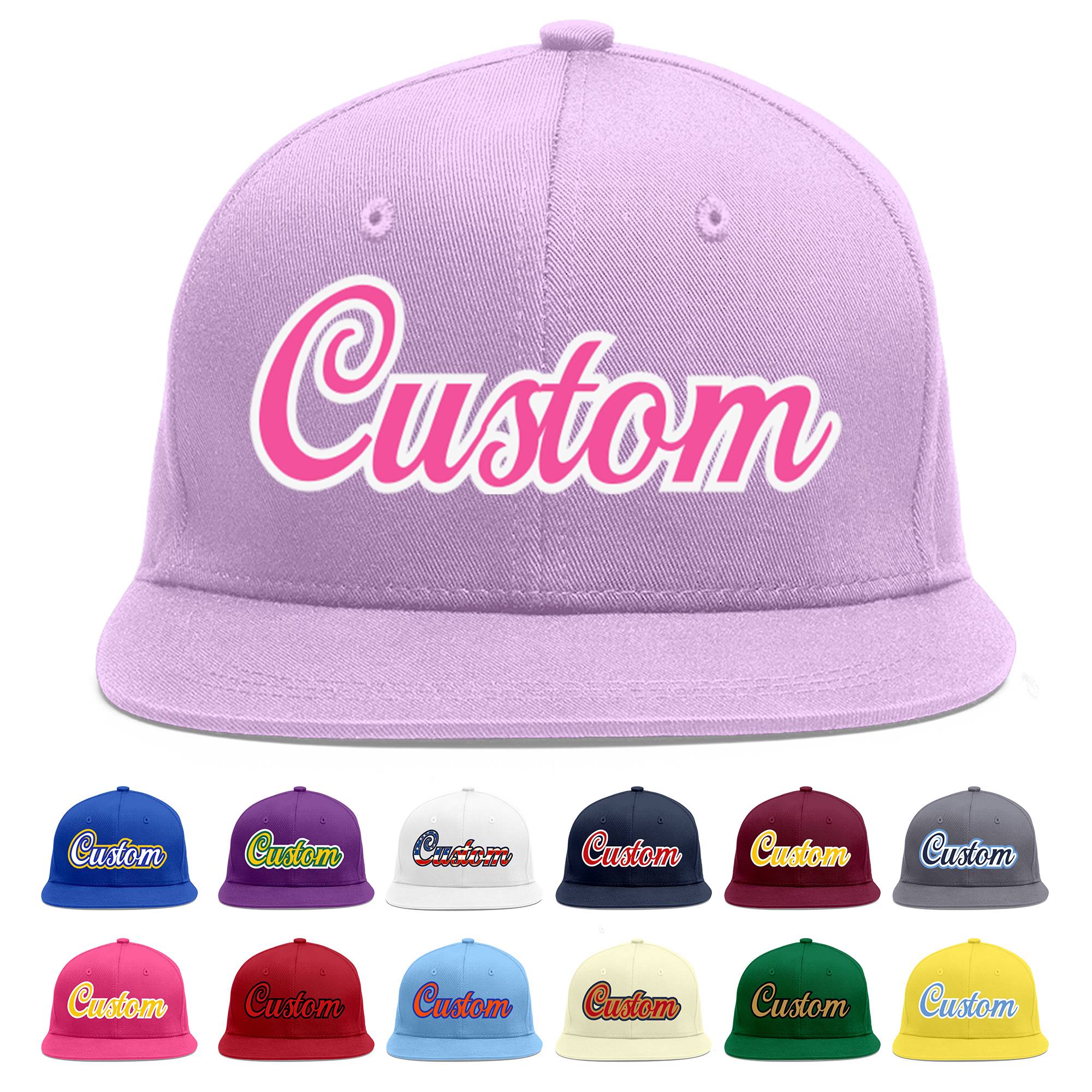 Custom Light Purple Pink-White Flat Eaves Sport Baseball Cap