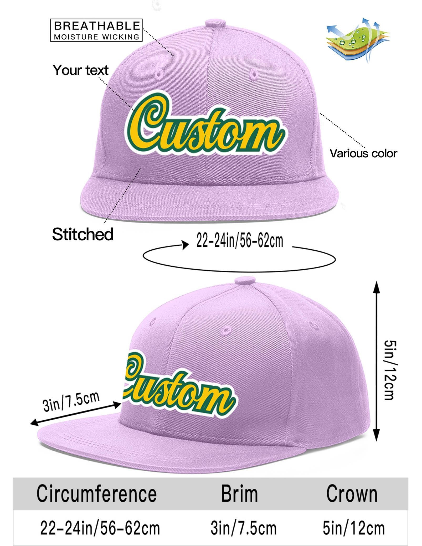 Casquette de baseball de sport personnalisée, violet clair, or-Kelly Green Flat Eaves