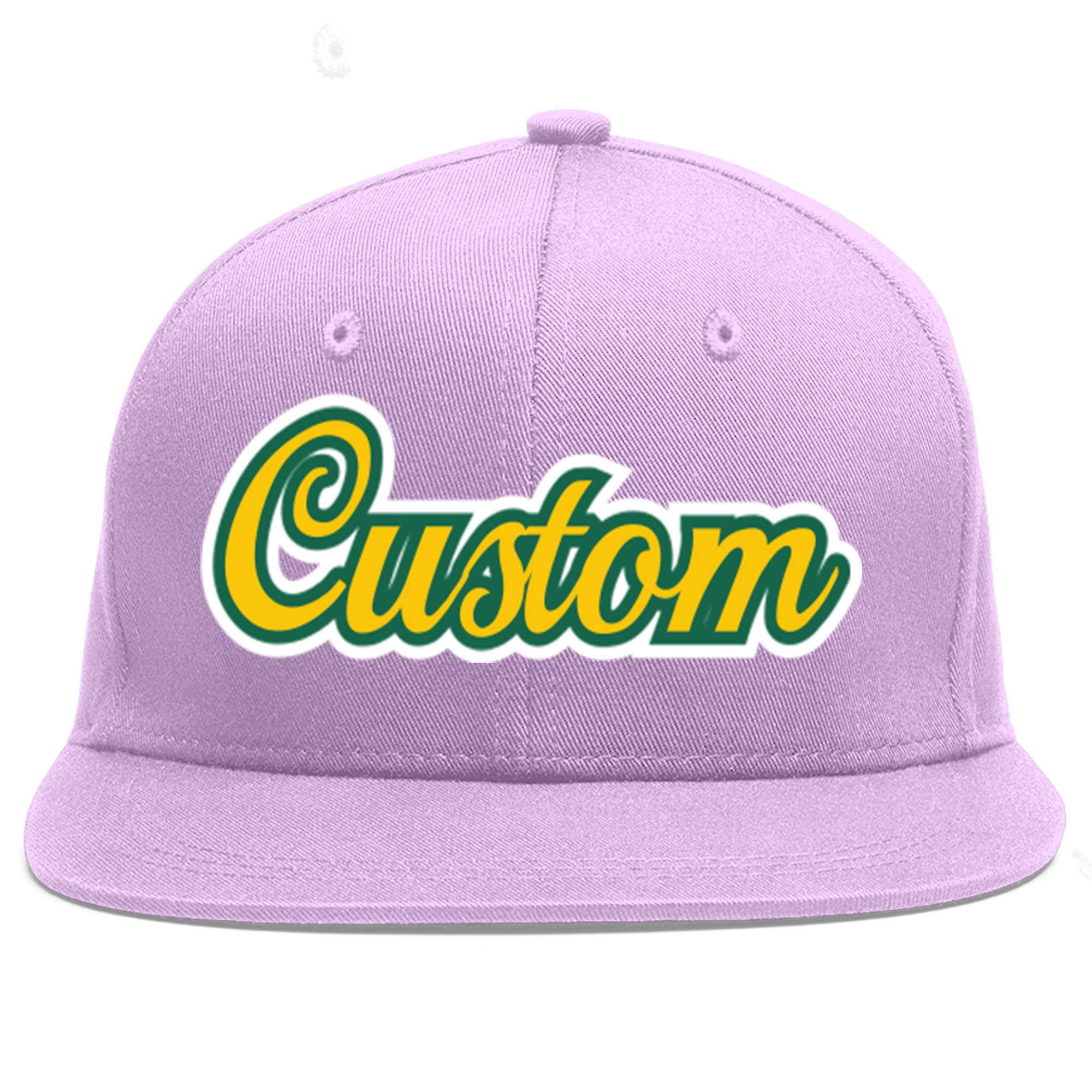 Casquette de baseball de sport personnalisée, violet clair, or-Kelly Green Flat Eaves