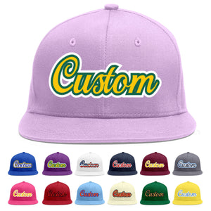 Casquette de baseball de sport personnalisée, violet clair, or-Kelly Green Flat Eaves