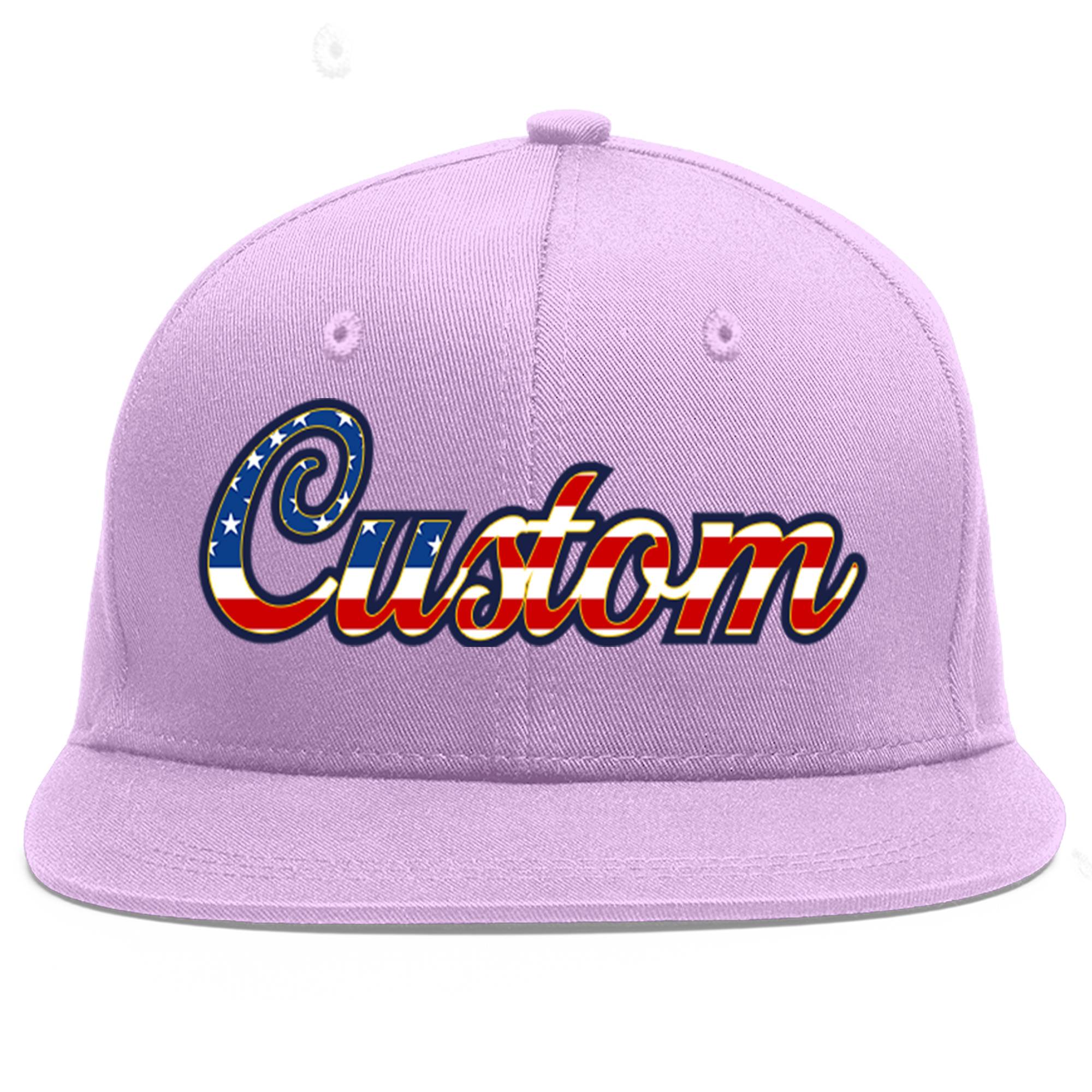 Casquette de baseball personnalisée avec drapeau américain, violet clair, vintage, or, avant-toit plat, sport