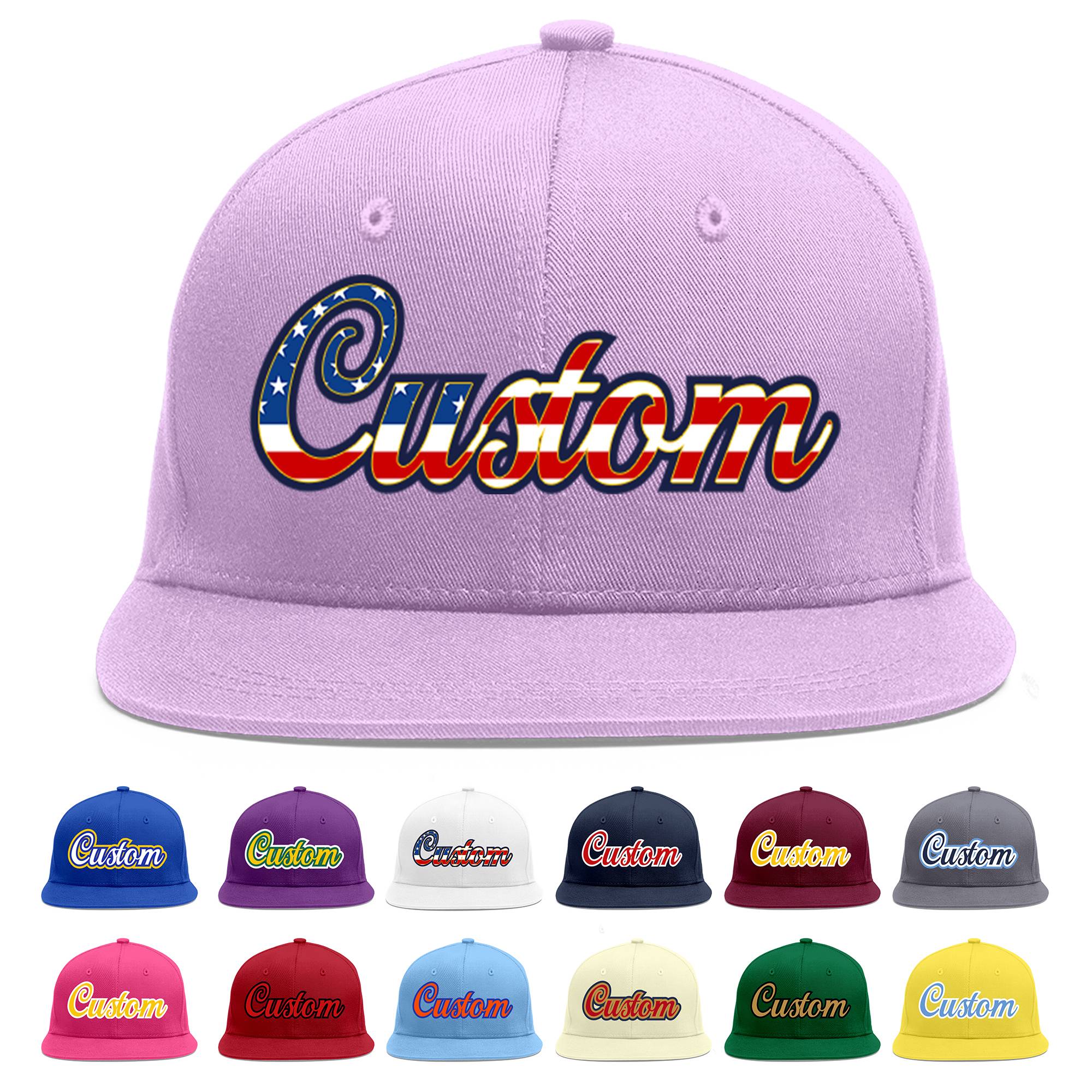 Custom Light Purple Vintage USA Flag-Gold Flat Eaves Sport Baseball Cap