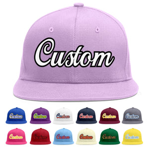 Custom Light Purple White-Black Flat Eaves Sport Baseball Cap