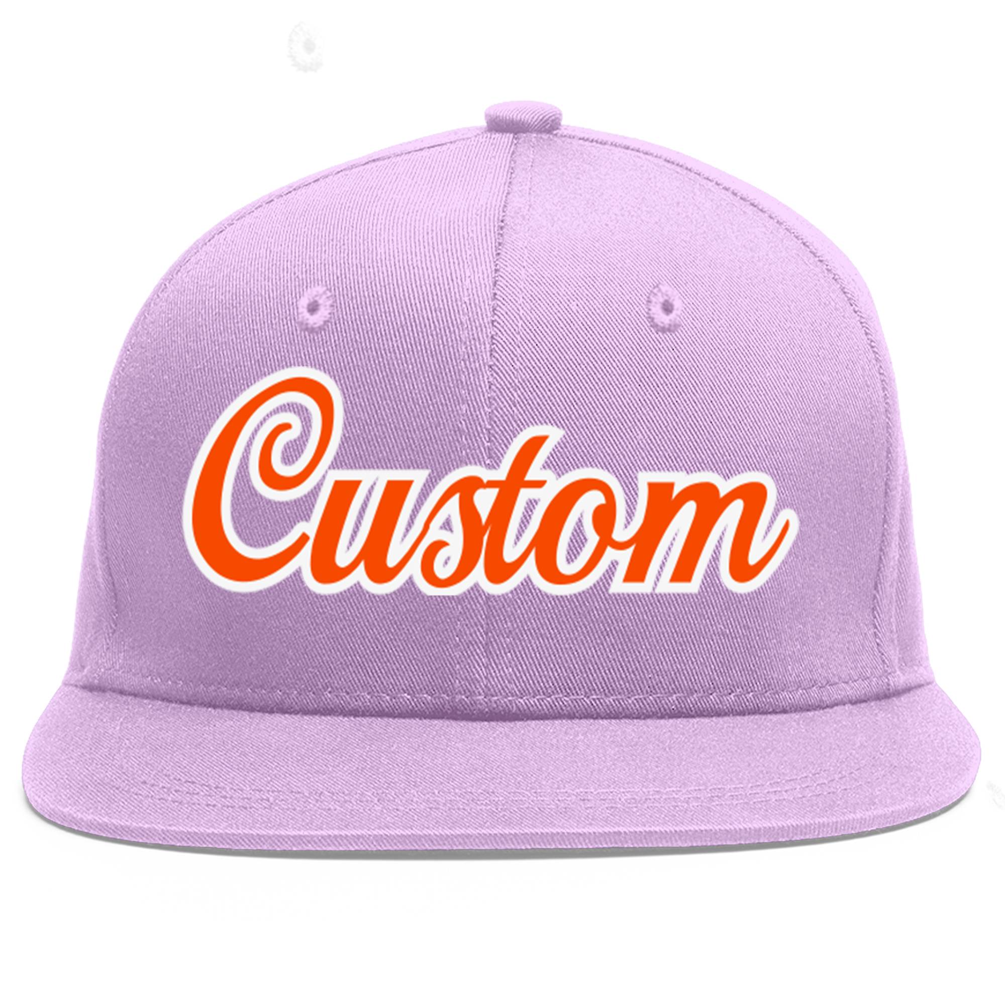 Custom Light Purple Orange-White Flat Eaves Sport Baseball Cap