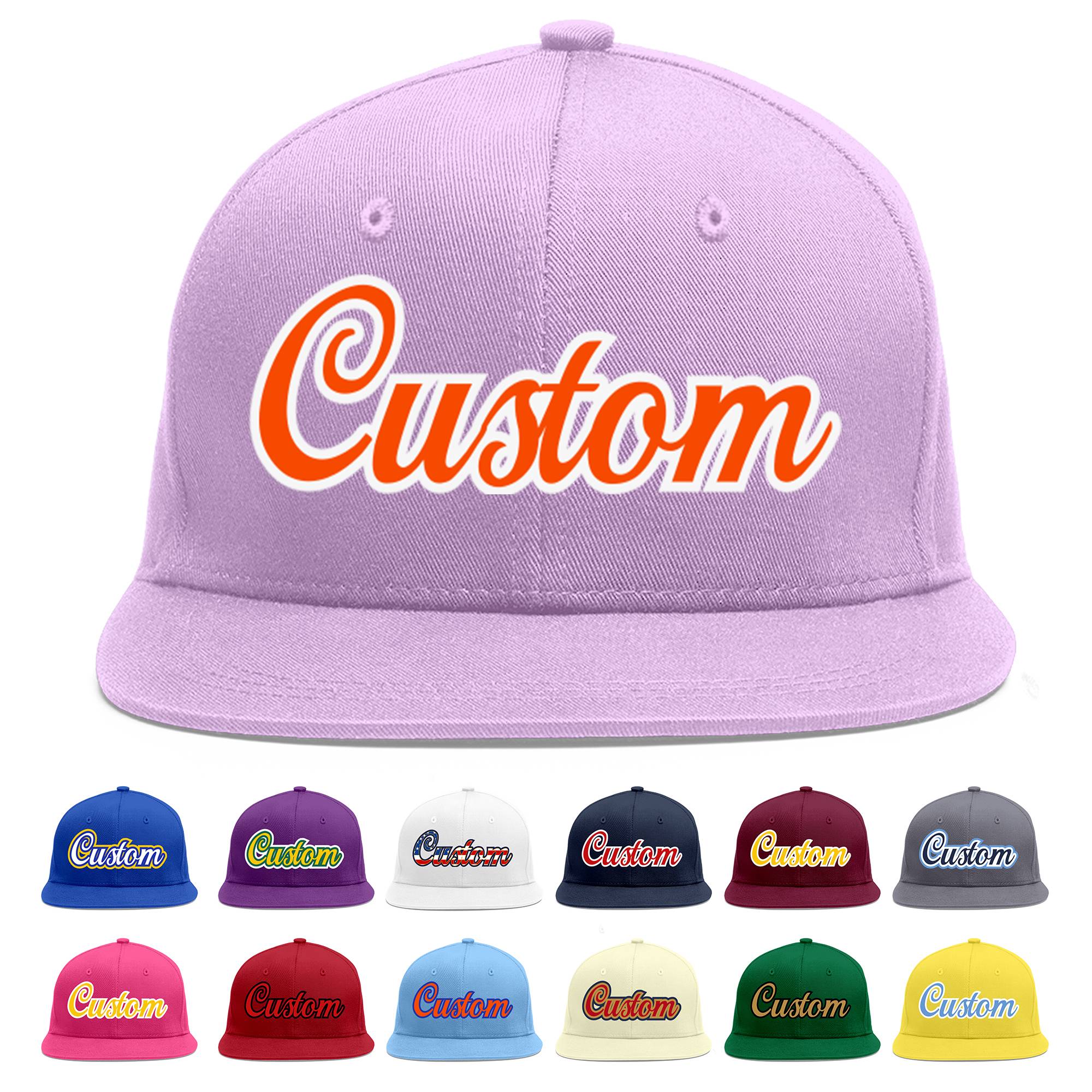 Custom Light Purple Orange-White Flat Eaves Sport Baseball Cap