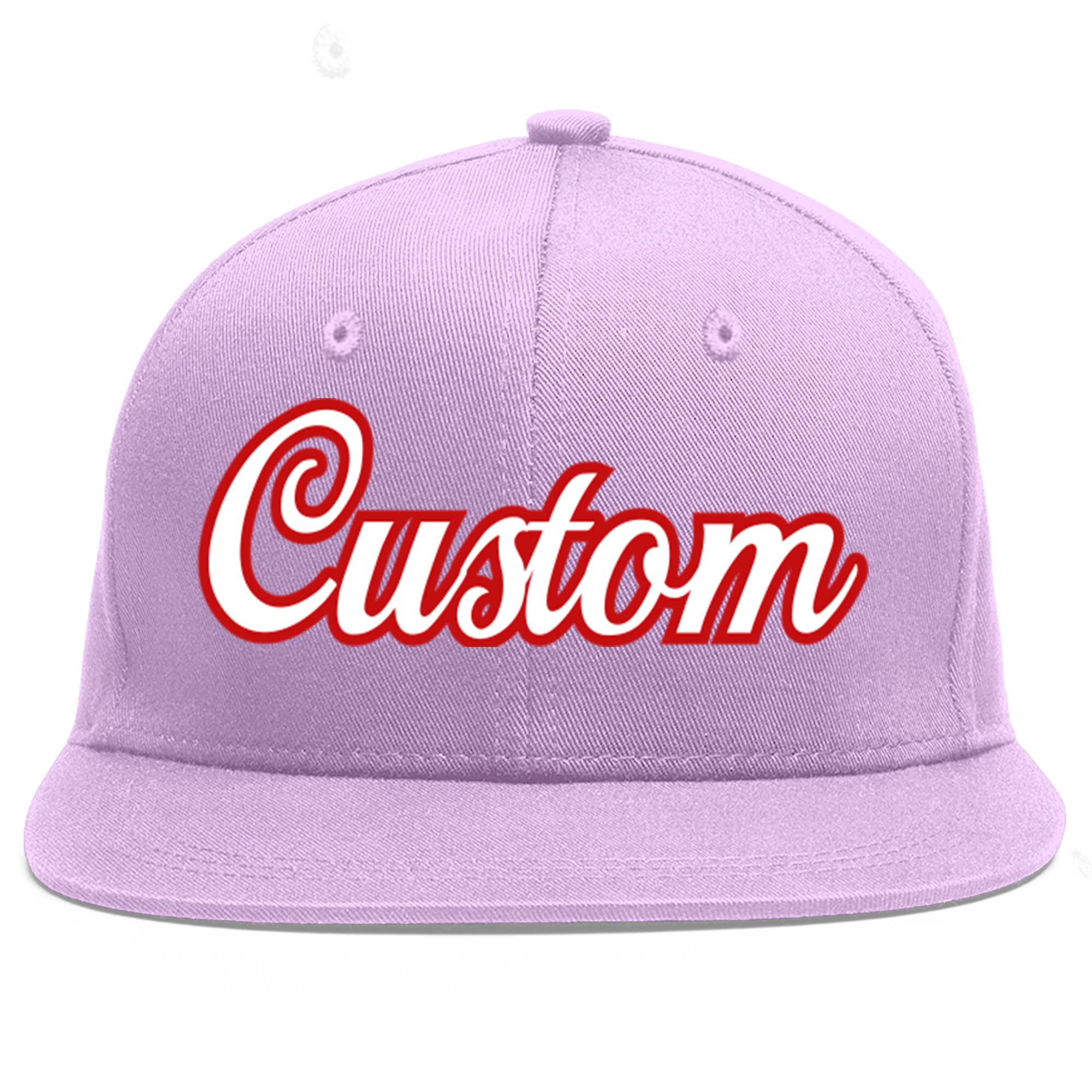 Custom Light Purple White-Red Flat Eaves Sport Baseball Cap