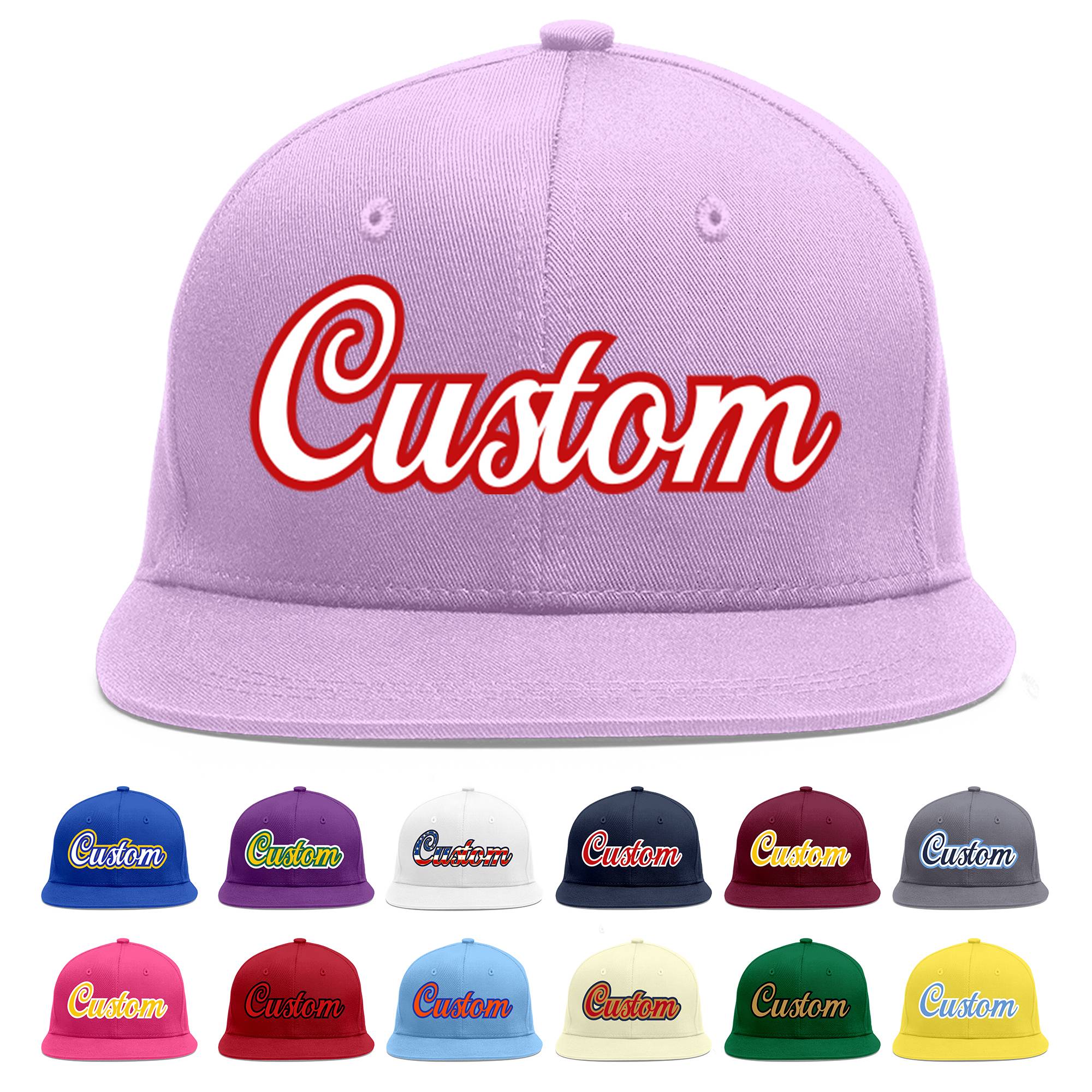 Custom Light Purple White-Red Flat Eaves Sport Baseball Cap