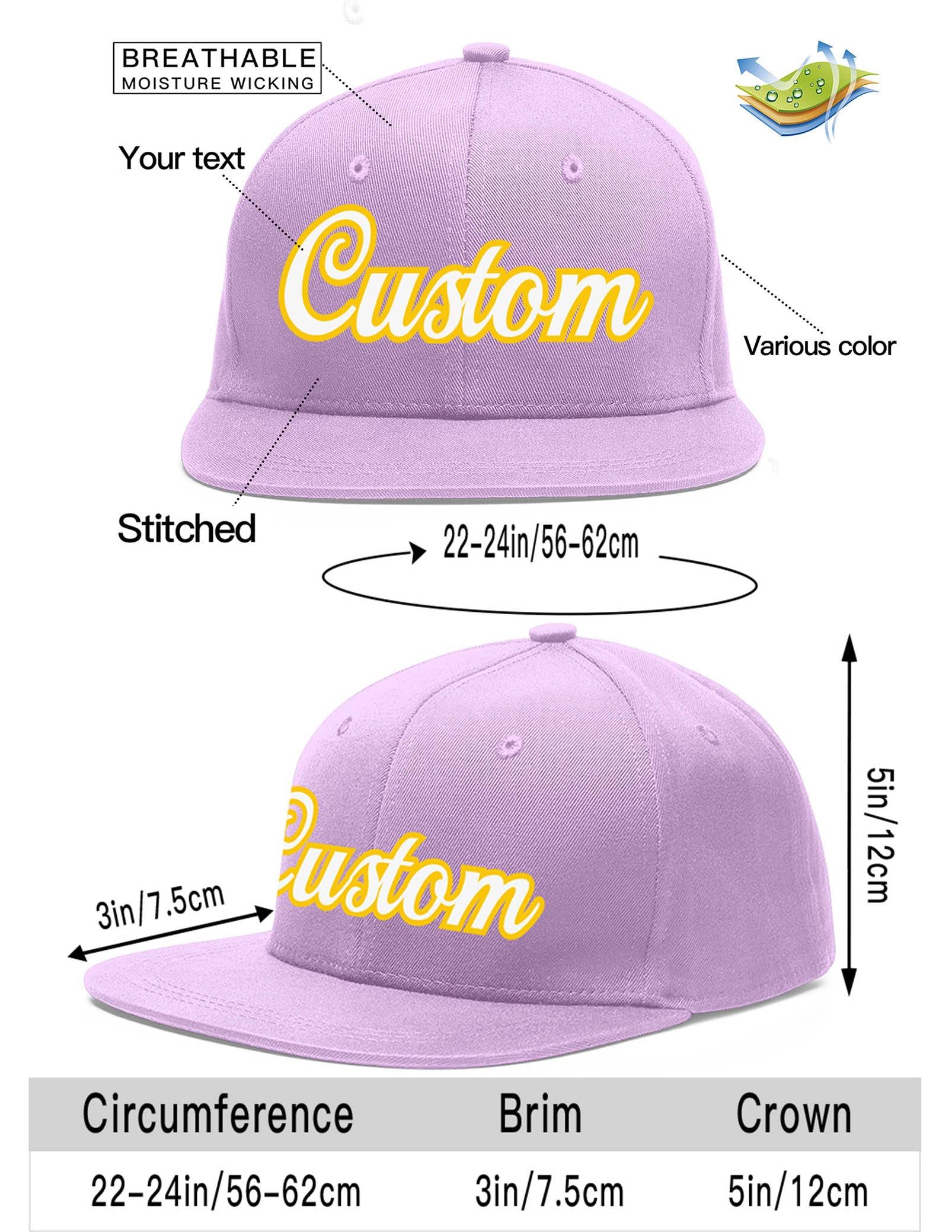 Custom Light Purple White-Gold Flat Eaves Sport Baseball Cap