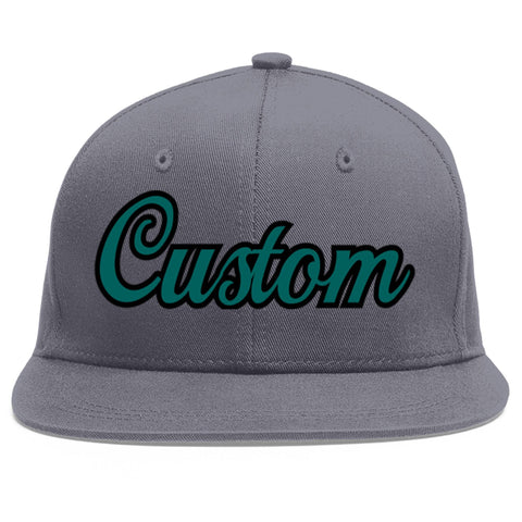 Custom Dark Gray Aqua-Black Flat Eaves Sport Baseball Cap