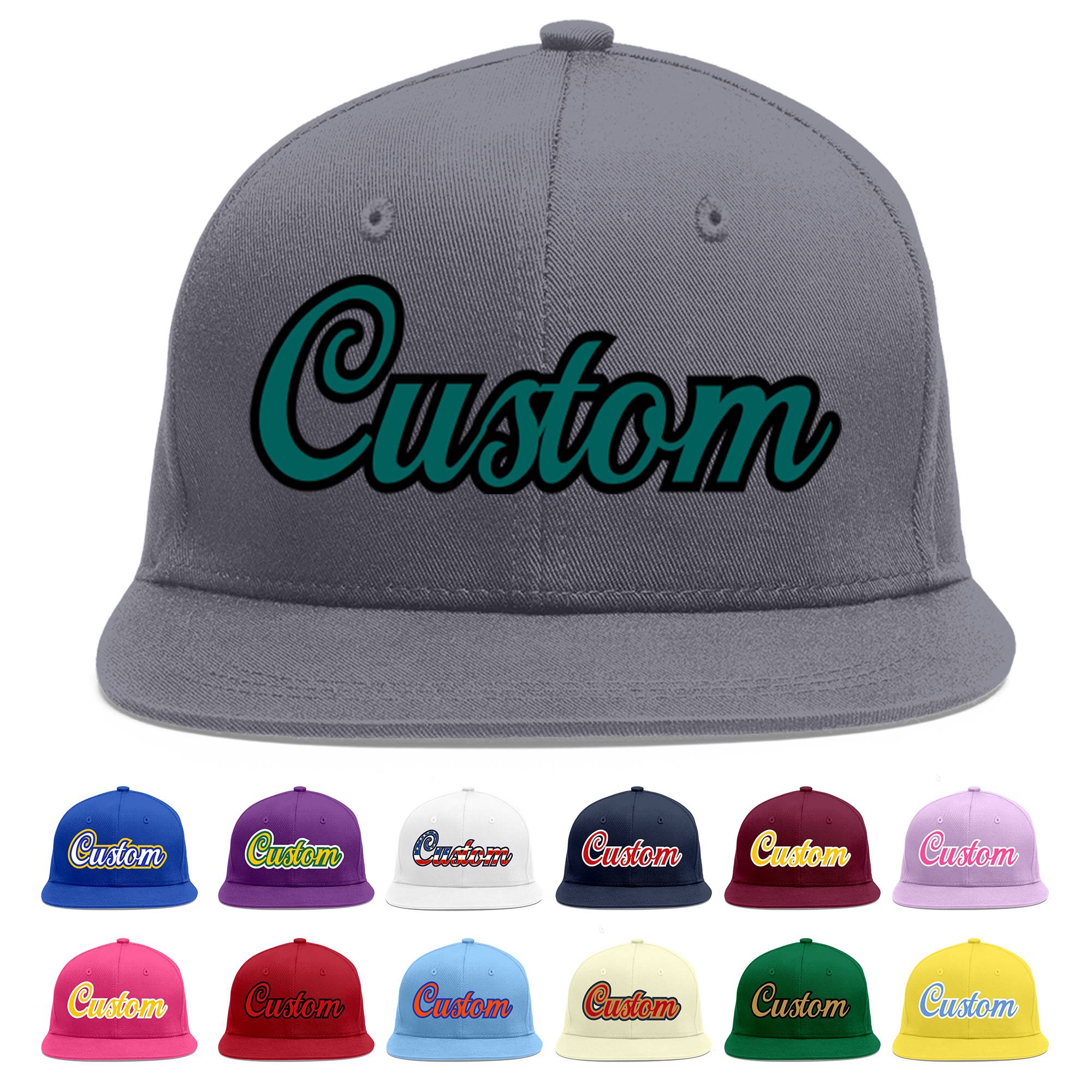 Custom Dark Gray Aqua-Black Flat Eaves Sport Baseball Cap