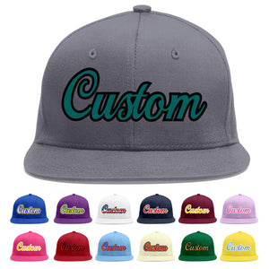 Casquette de baseball sport personnalisée gris foncé Aqua-Black Flat Eaves