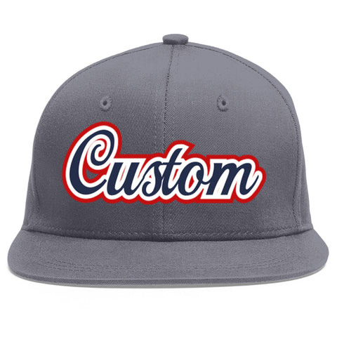 Custom Dark Gray Navy-White Flat Eaves Sport Baseball Cap