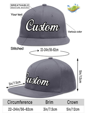 Custom Dark Gray White-Black Flat Eaves Sport Baseball Cap