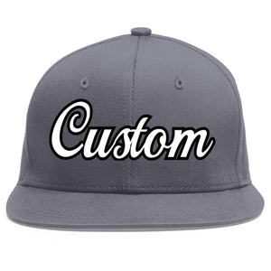 Custom Dark Gray White-Black Flat Eaves Sport Baseball Cap