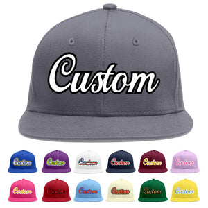 Custom Dark Gray White-Black Flat Eaves Sport Baseball Cap