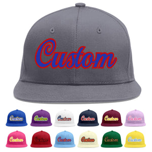 Custom Dark Gray Royal-Red Flat Eaves Sport Baseball Cap