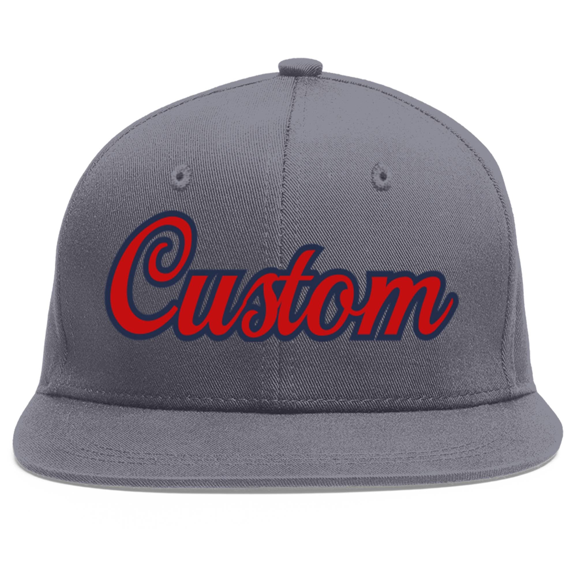 Custom Dark Gray Red-Navy Flat Eaves Sport Baseball Cap