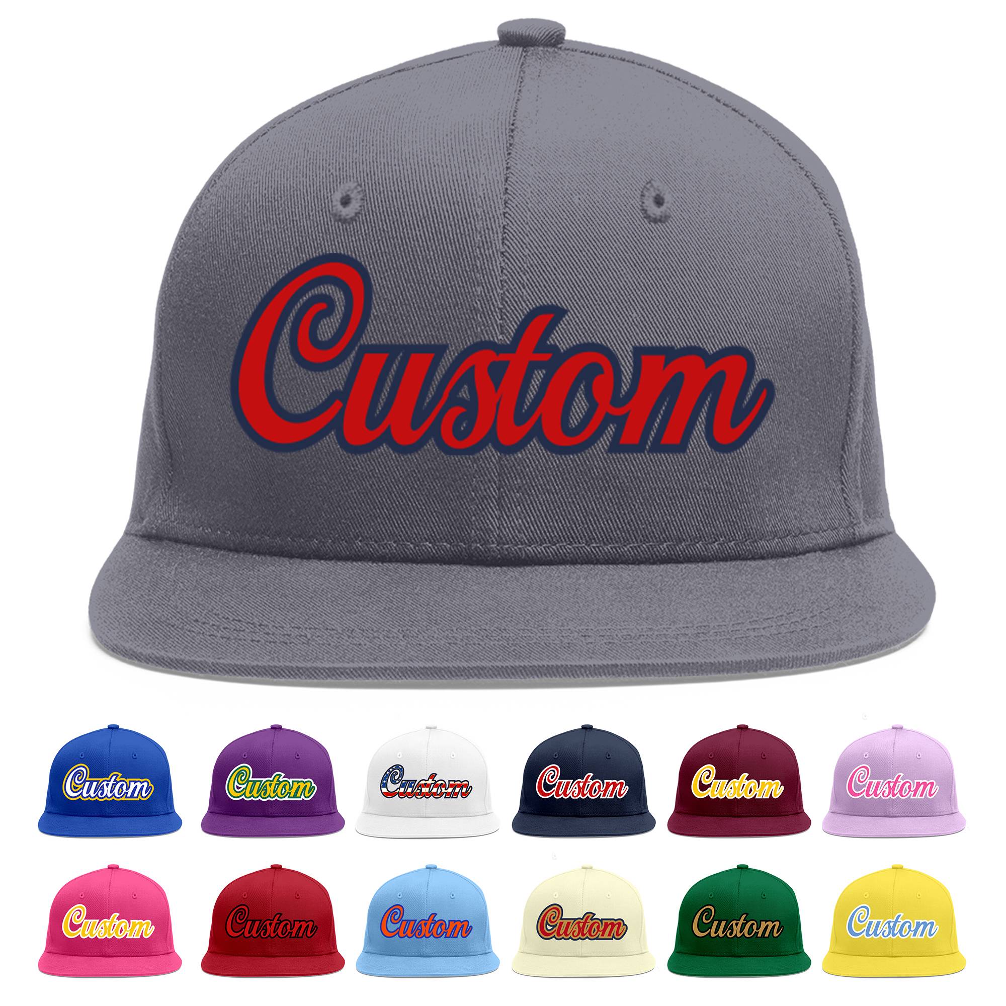 Custom Dark Gray Red-Navy Flat Eaves Sport Baseball Cap