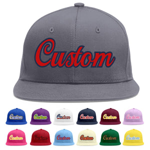 Casquette de baseball sport personnalisée gris foncé rouge-marine Flat Eaves