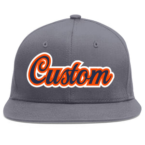 Custom Dark Gray Navy-Orange Flat Eaves Sport Baseball Cap