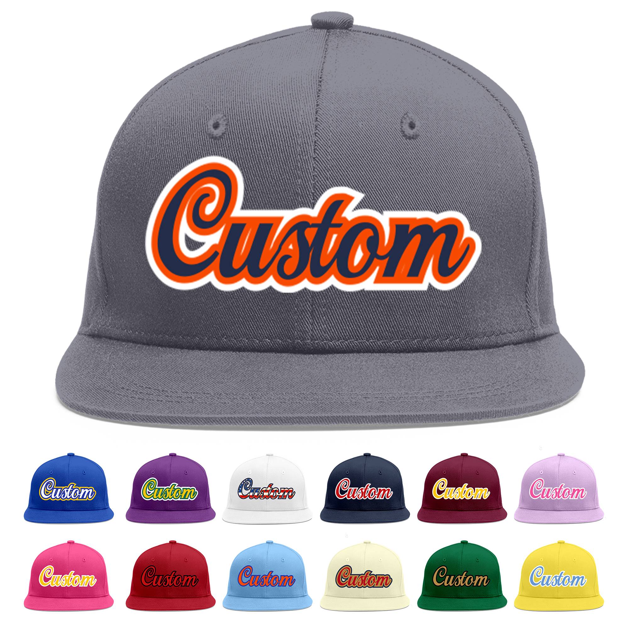 Casquette de baseball sport personnalisée gris foncé marine-orange Flat Eaves