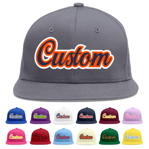 Custom Dark Gray Navy-Orange Flat Eaves Sport Baseball Cap