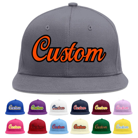 Custom Dark Gray Orange-Black Flat Eaves Sport Baseball Cap