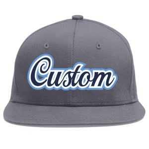 Custom Dark Gray Navy-White Flat Eaves Sport Baseball Cap