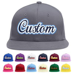 Custom Dark Gray Navy-White Flat Eaves Sport Baseball Cap