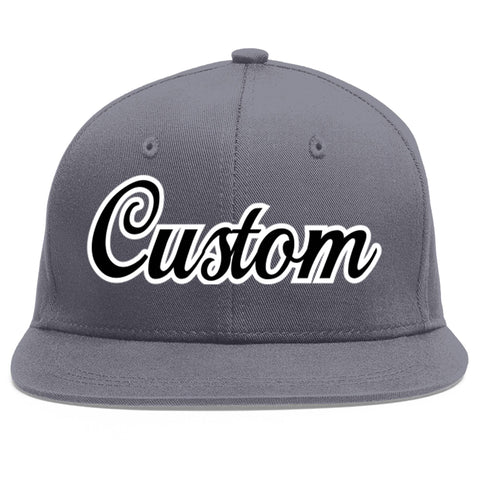 Custom Dark Gray Black-White Flat Eaves Sport Baseball Cap