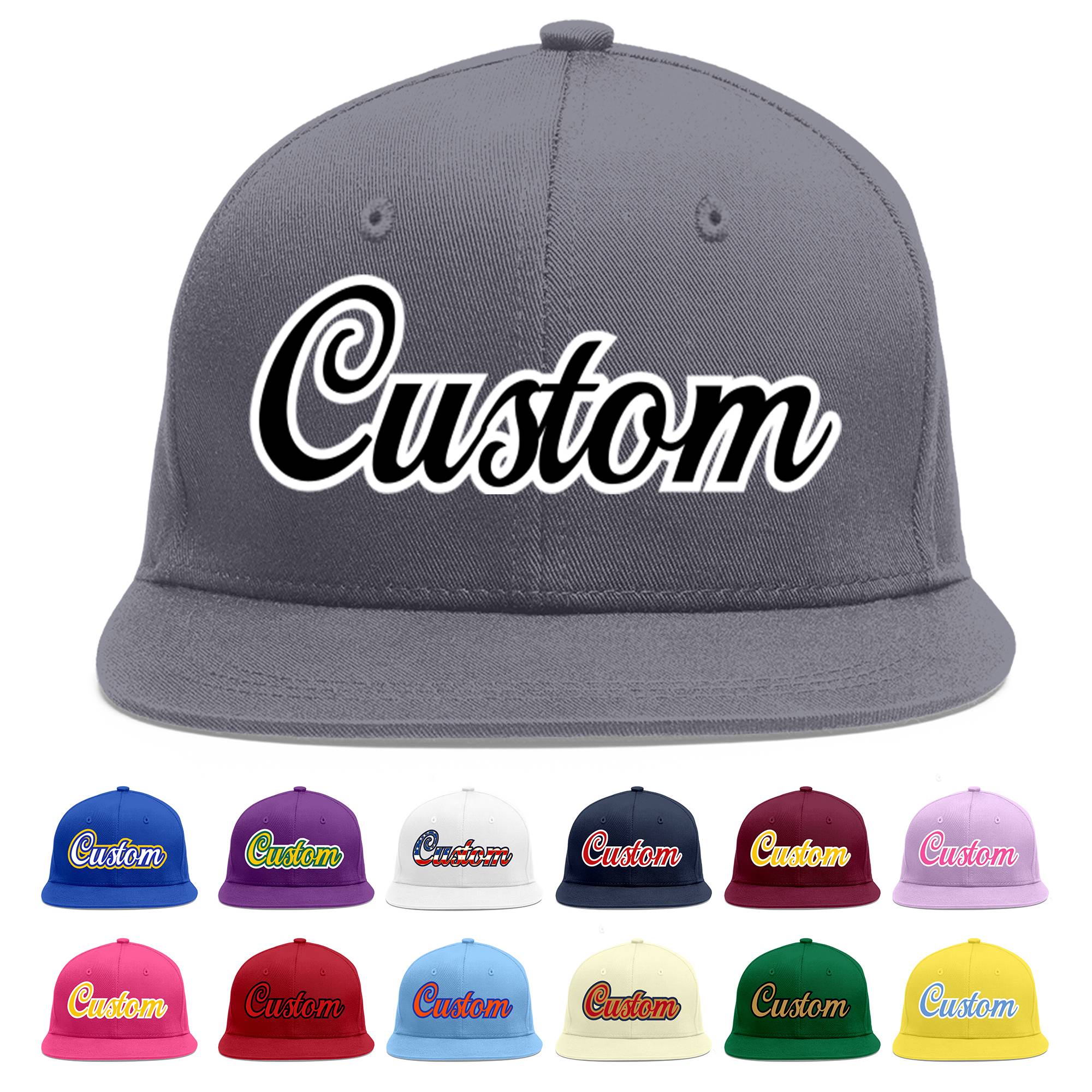 Custom Dark Gray Black-White Flat Eaves Sport Baseball Cap