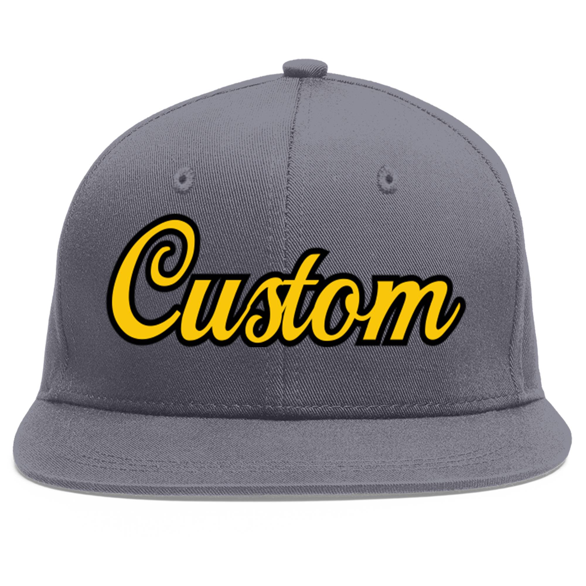 Custom Dark Gray Gold-Black Flat Eaves Sport Baseball Cap