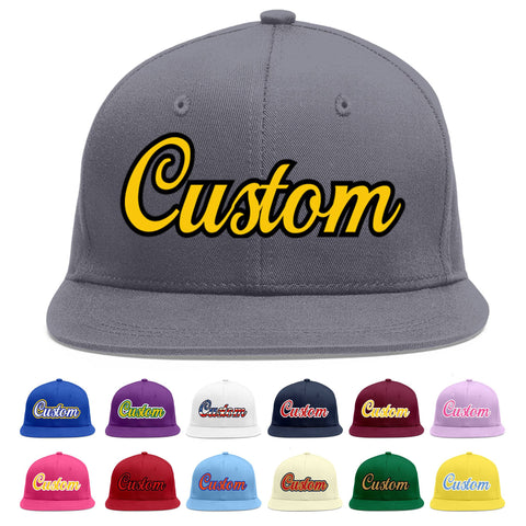 Custom Dark Gray Gold-Black Flat Eaves Sport Baseball Cap