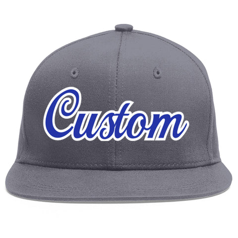 Custom Dark Gray Royal-White Flat Eaves Sport Baseball Cap