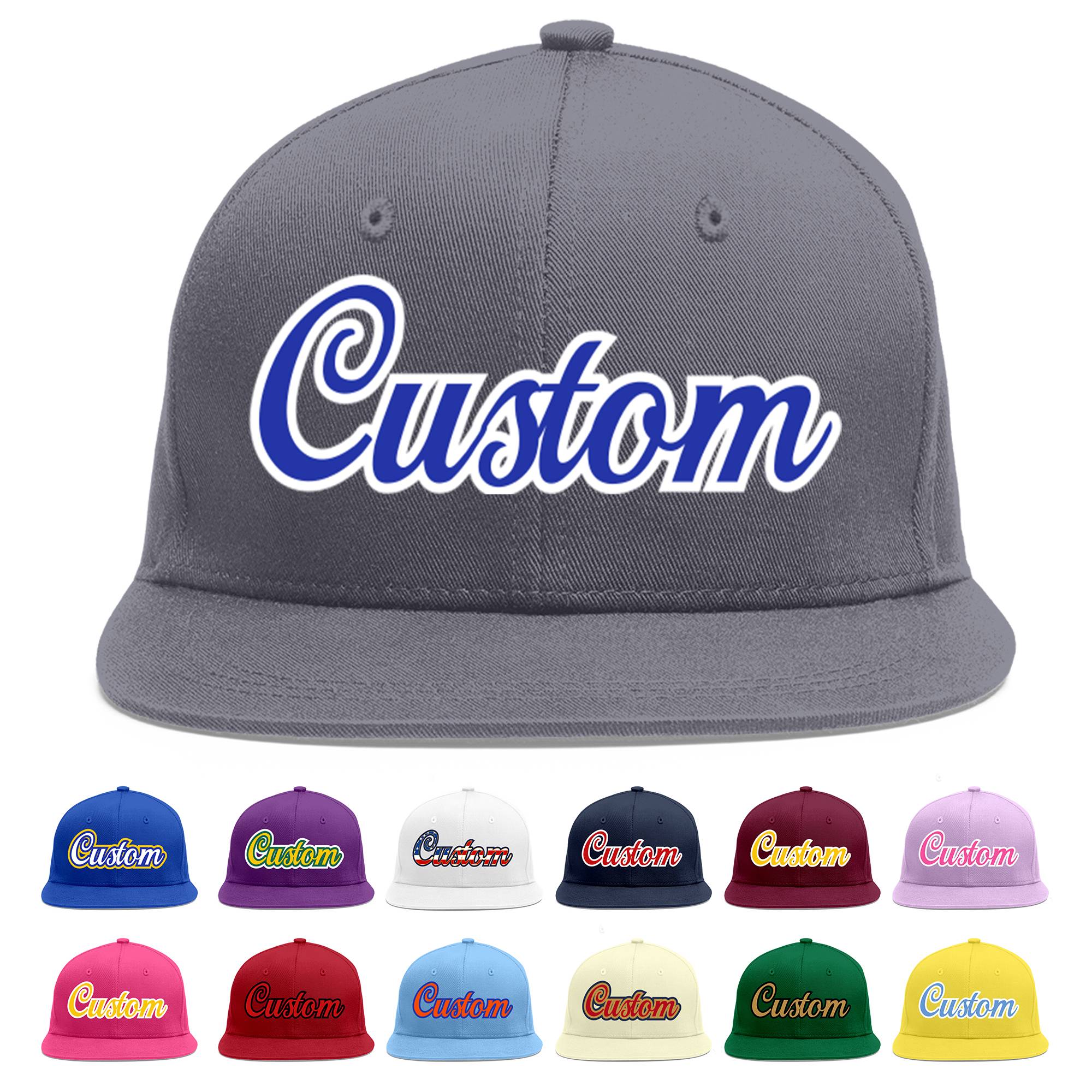 Custom Dark Gray Royal-White Flat Eaves Sport Baseball Cap