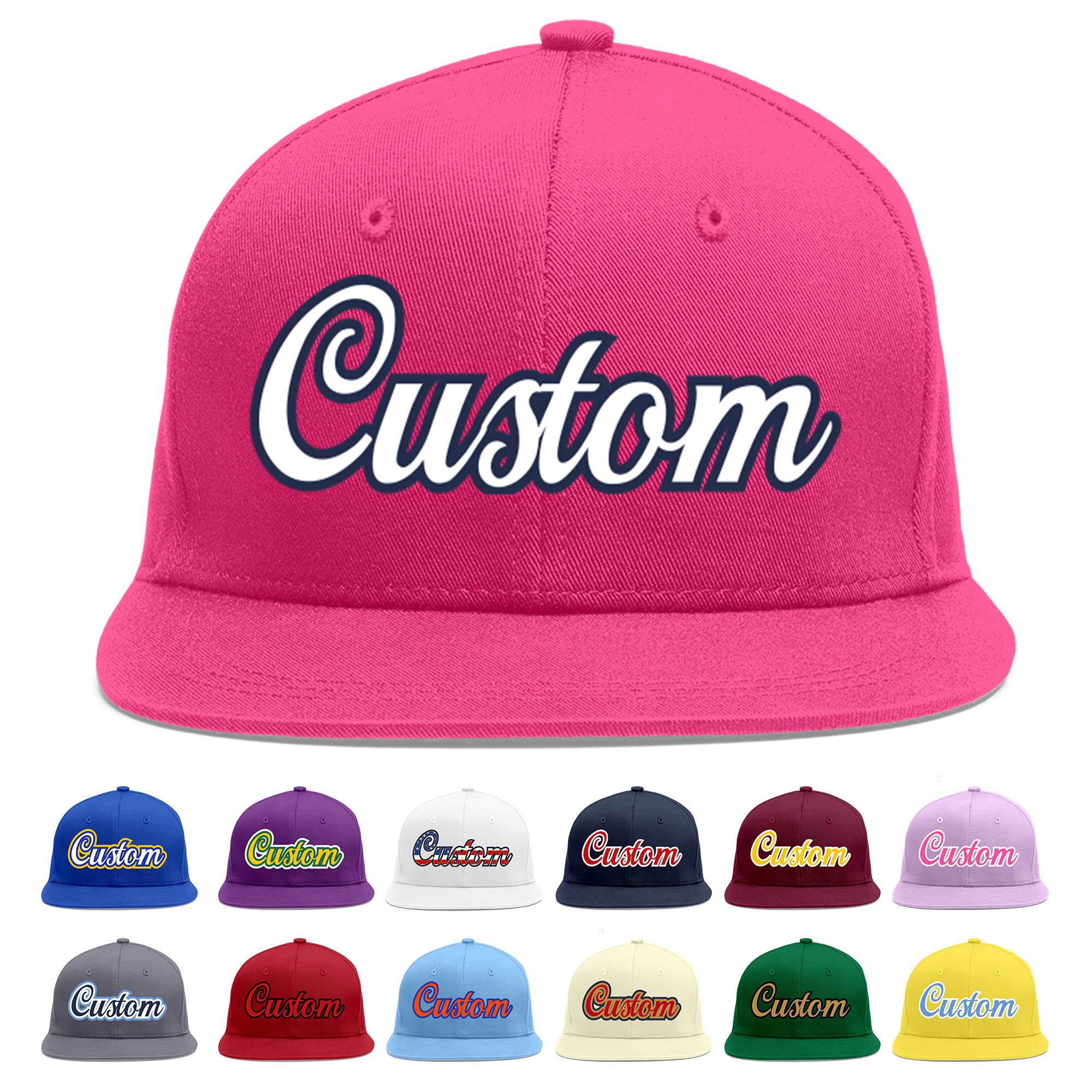 Custom Rose Red White-Navy Flat Eaves Sport Baseball Cap