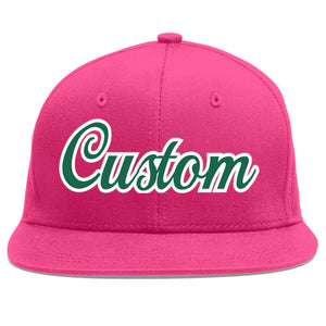 Custom Rose Red Kelly Green-White Flat Eaves Sport Baseball Cap