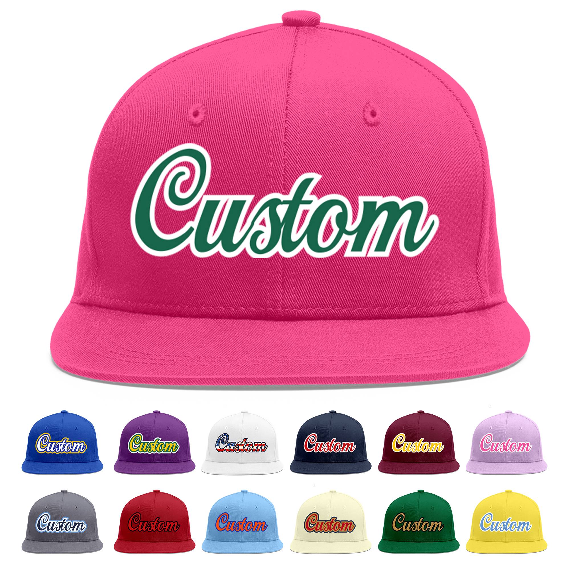 Custom Rose Red Kelly Green-White Flat Eaves Sport Baseball Cap