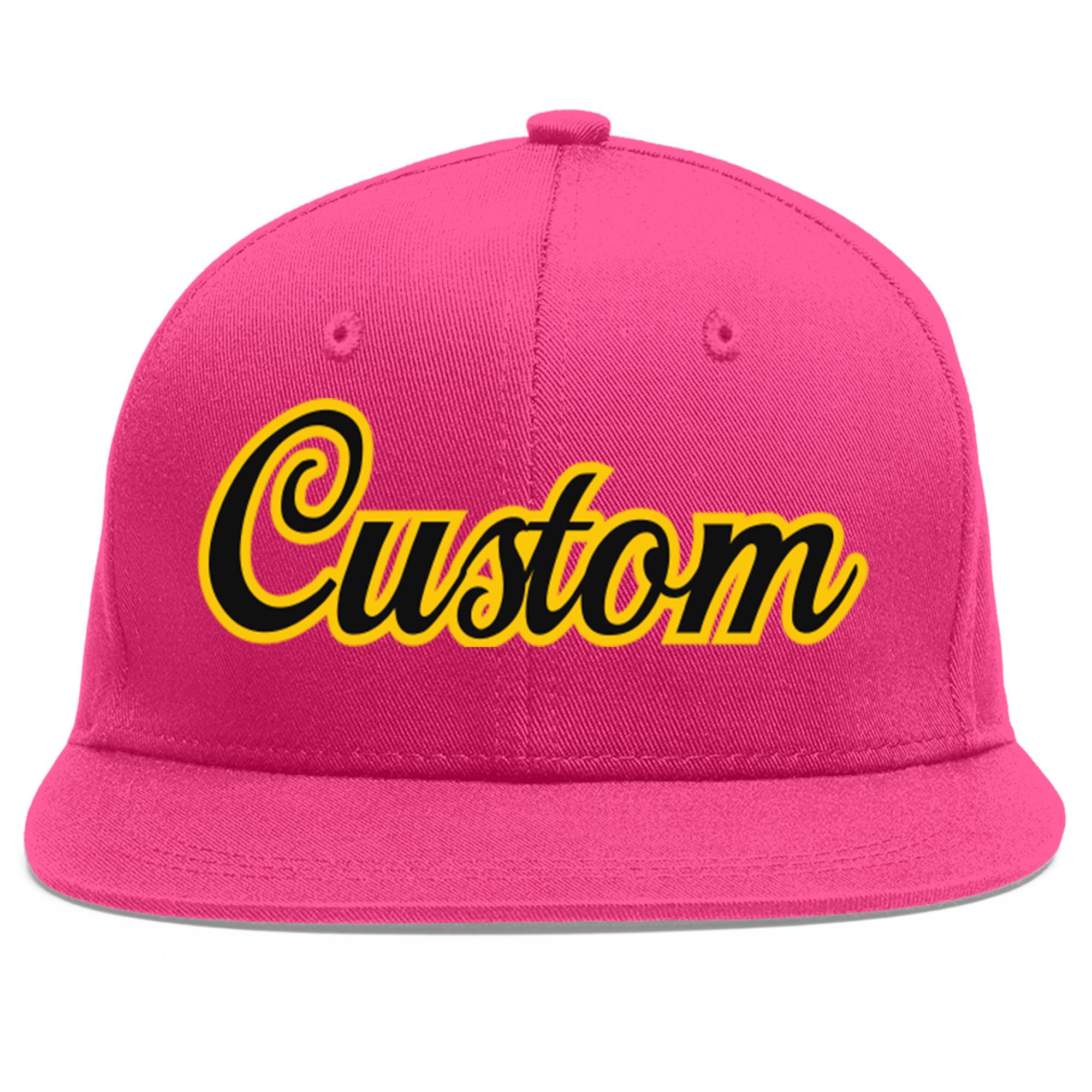 Custom Rose Red Black-Gold Flat Eaves Sport Baseball Cap