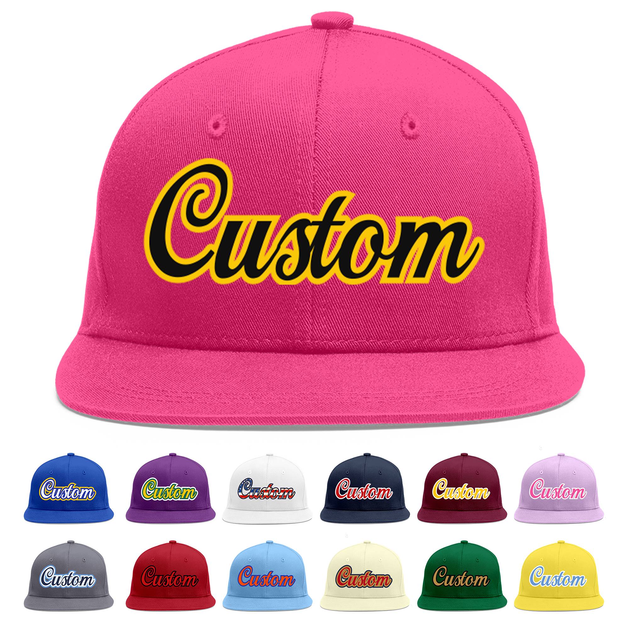 Custom Rose Red Black-Gold Flat Eaves Sport Baseball Cap