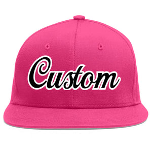 Custom Rose Red Black-White Flat Eaves Sport Baseball Cap