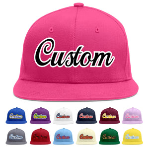 Custom Rose Red Black-White Flat Eaves Sport Baseball Cap