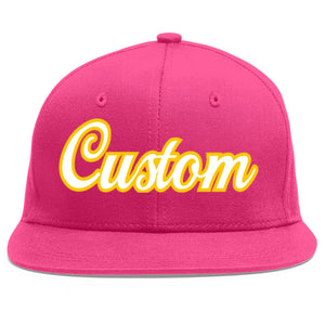 Custom Rose Red White-Gold Flat Eaves Sport Baseball Cap