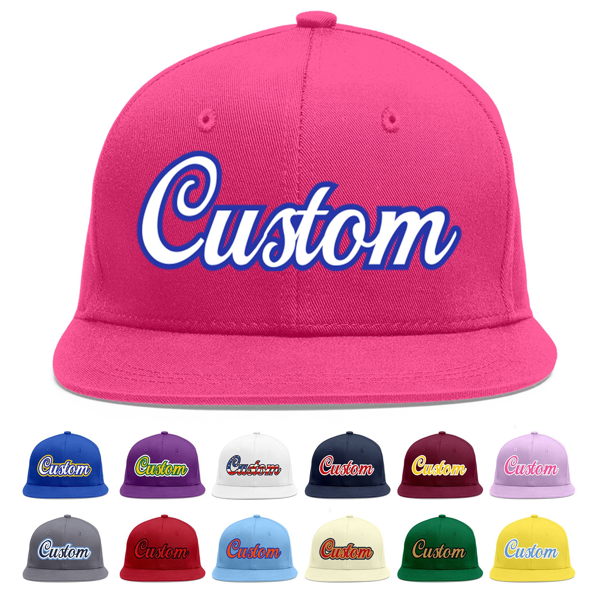 Custom Rose Red White-Royal Flat Eaves Sport Baseball Cap